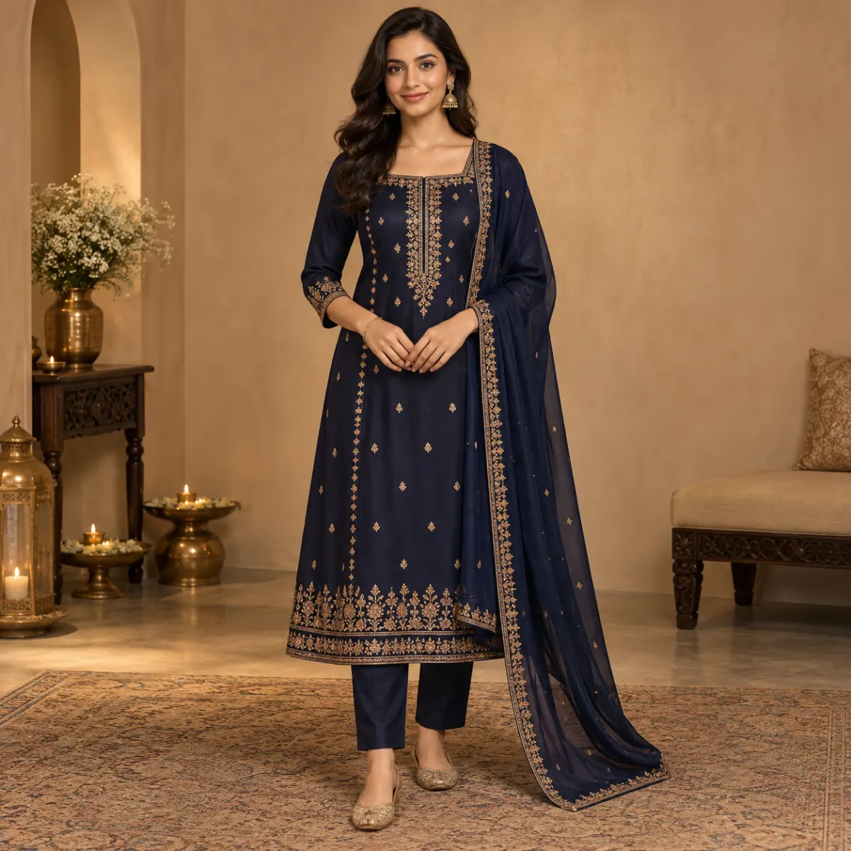 Navy Zari Party Kameez