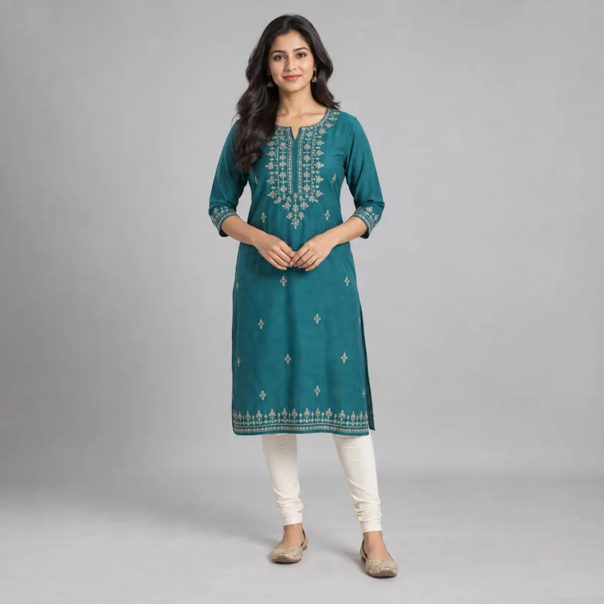 Peacock Green Embroidered Kurti