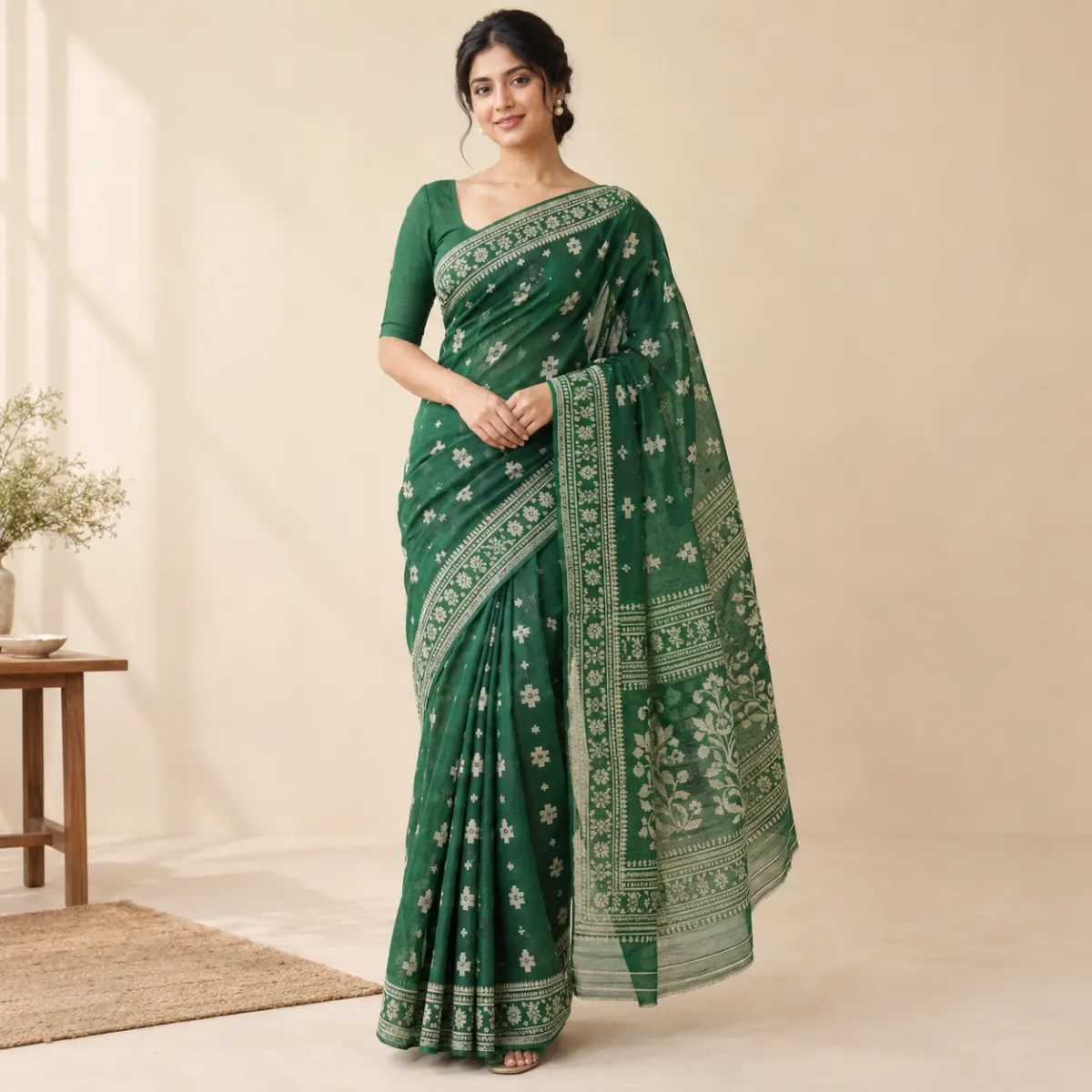 Dhakai Jamdani Half Silk Saree