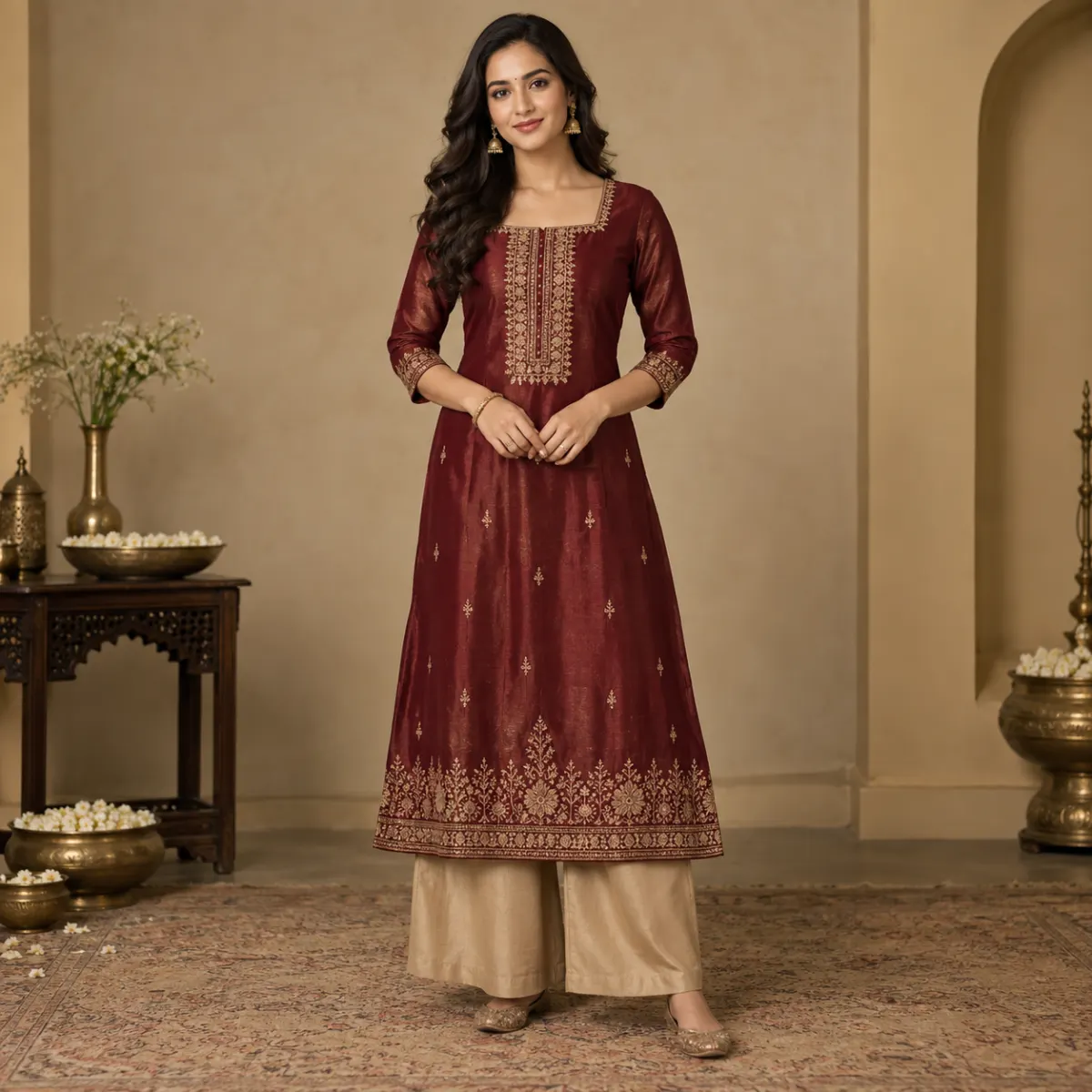 Maroon Zari Party Kurti