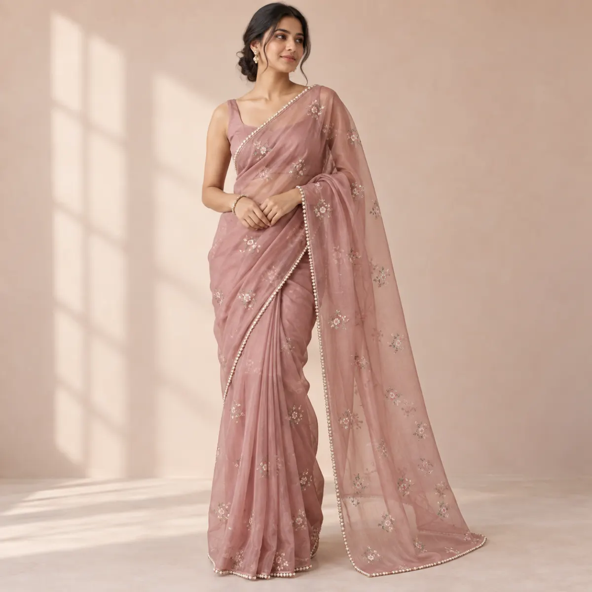 Rose Organza Half Silk Saree
